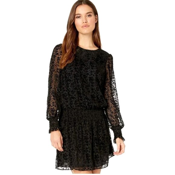 Parker Carmindy Burnout Velvet Mini Dress Medium Black Whimsigoth Frilly - Picture 1 of 15